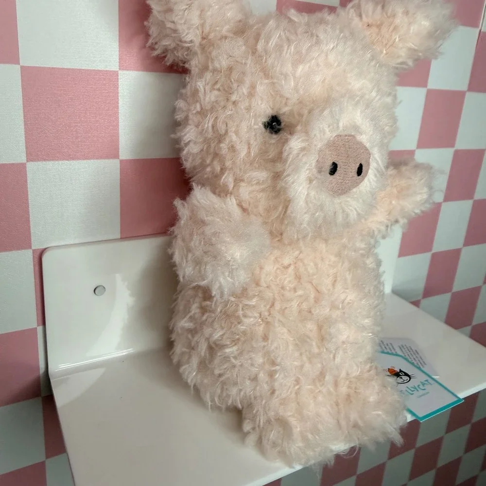 Jellycat Curvy Pig Plush Pink Curly‎ Fur Stuffed Animal Toy New With Tags - Picture 2 of 12